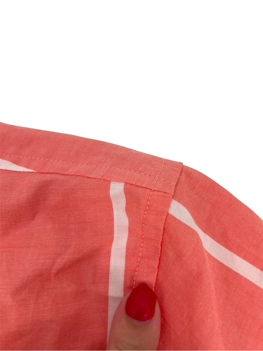 NWT L.L.Bean Essential Cotton Poplin Short Sleeve Shirt in Hot Coral Stripe READ - Picture 2 of 12